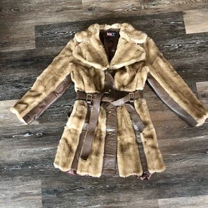 VINTAGE 70s FAUX FUR AND LEATHER COAT